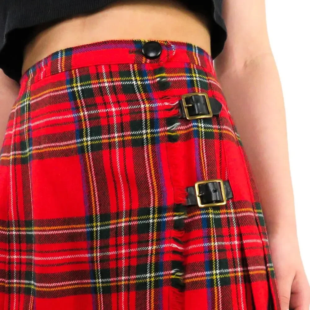 1950s Banner Union Made Vintage Red Plaid Pleated Skirt Waist XS 23